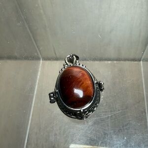 Red Tigers Eye Crystal Stone “Poison” Medicine Necklace Pendant Vintage Style